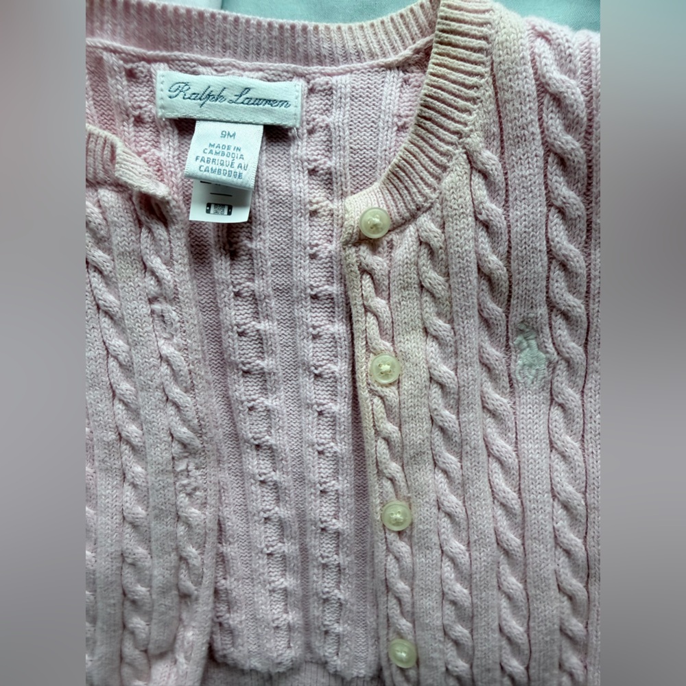 Ralph Lauren 6-9M set - pink and white cable knit sweater - Picture 3 of 6